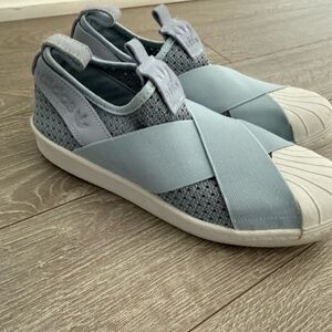 Adidas Gray and Light Blue Slip-On Sneakers